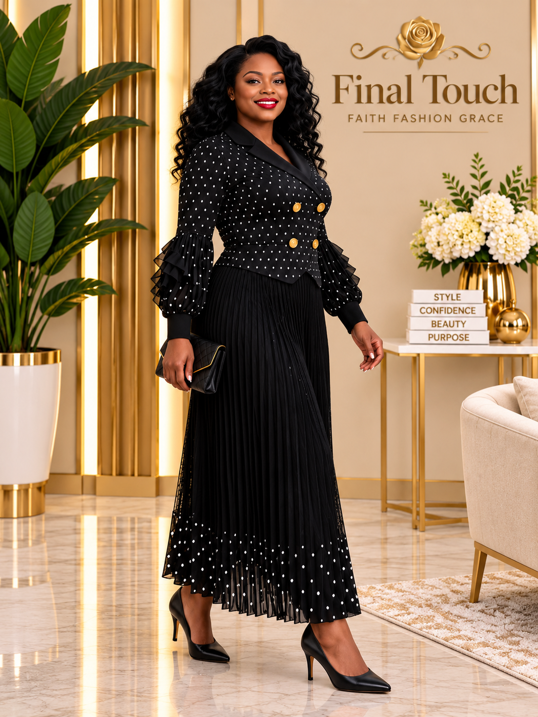 Black Silver Polka Dot Dress