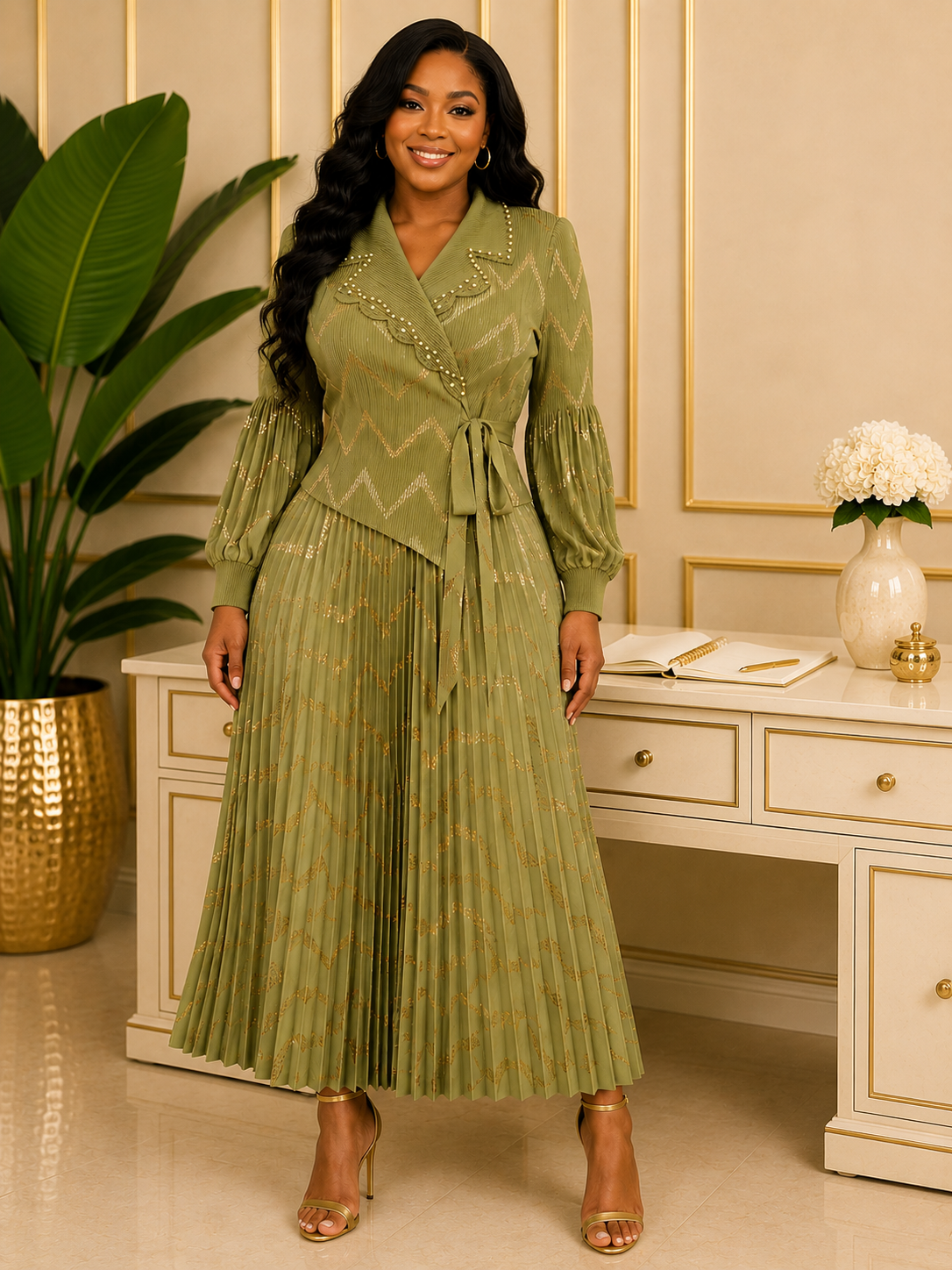 Green and Gold Chevron Dress