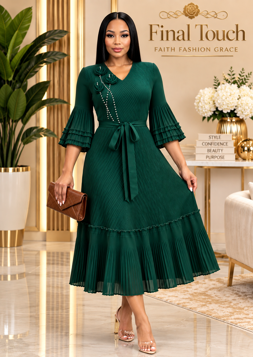 Hunter Green Bella Rose Dress