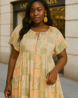 Patch V-Neck Boarder Dress