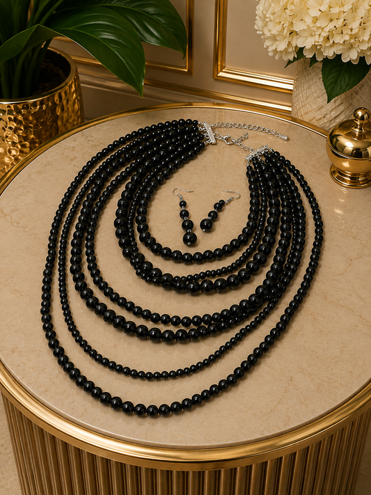 Black Multi Strand Necklace Set