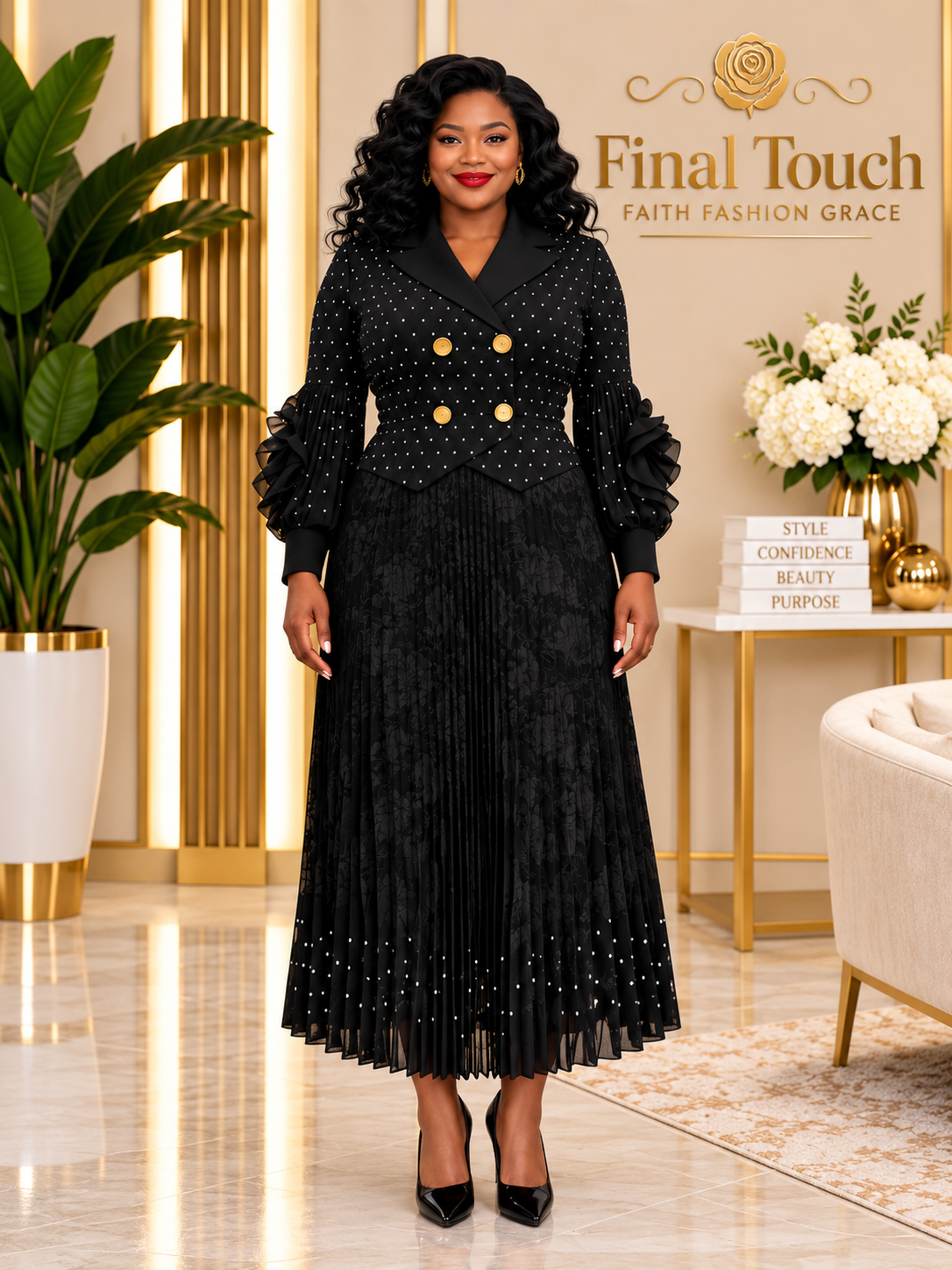 Black Silver Polka Dot Dress