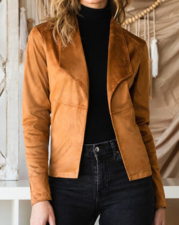 Camel Waterfall Faux Leather Jacket