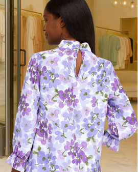 Lavendar Print Ruffled Neckline Top