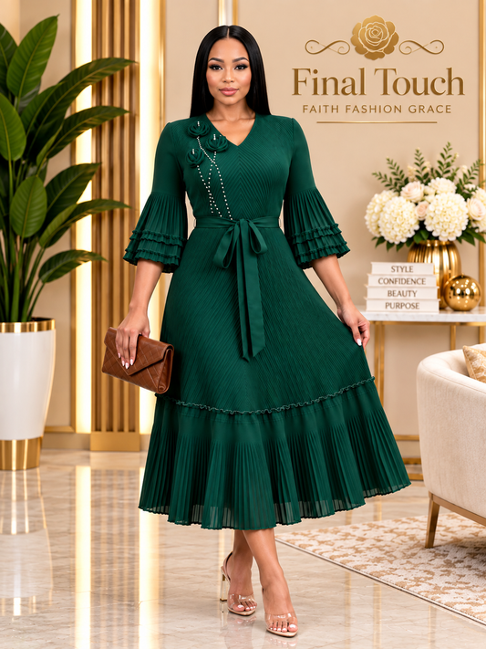 Hunter Green Bella Rose Dress