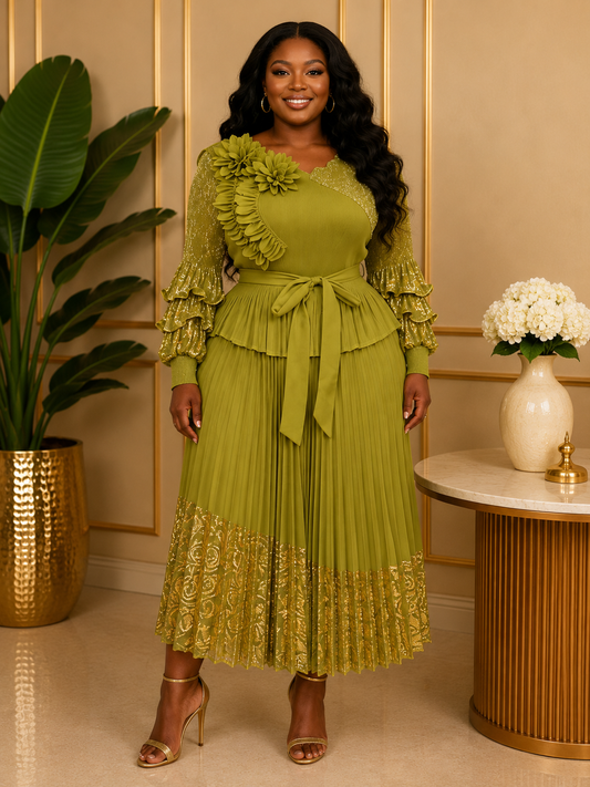 Miyake Lime Green Maxi Dress