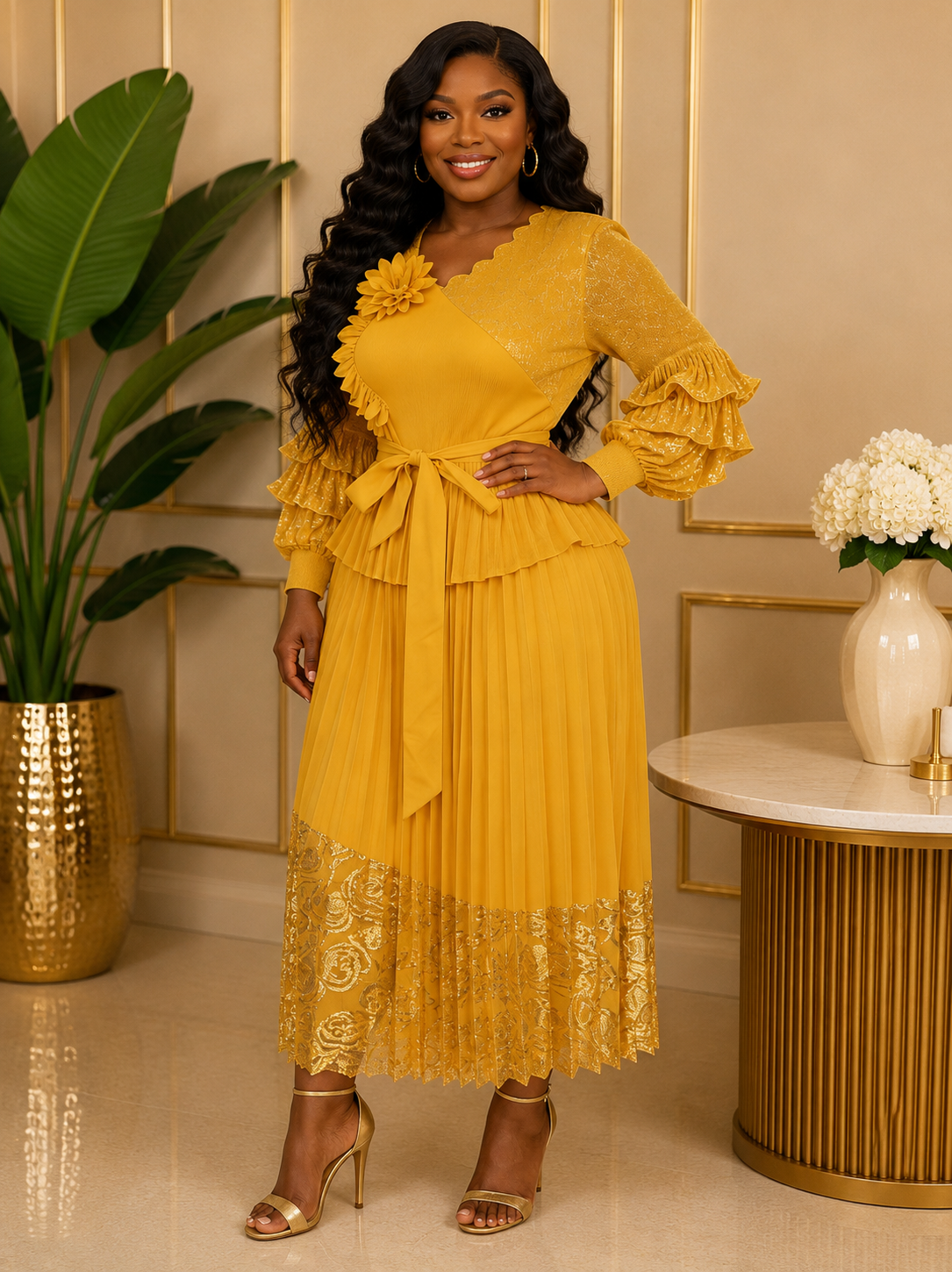 Miyake Mustard Maxi Dress