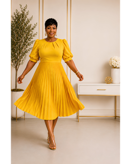 Curvy Girl Yellow Pleated Dress