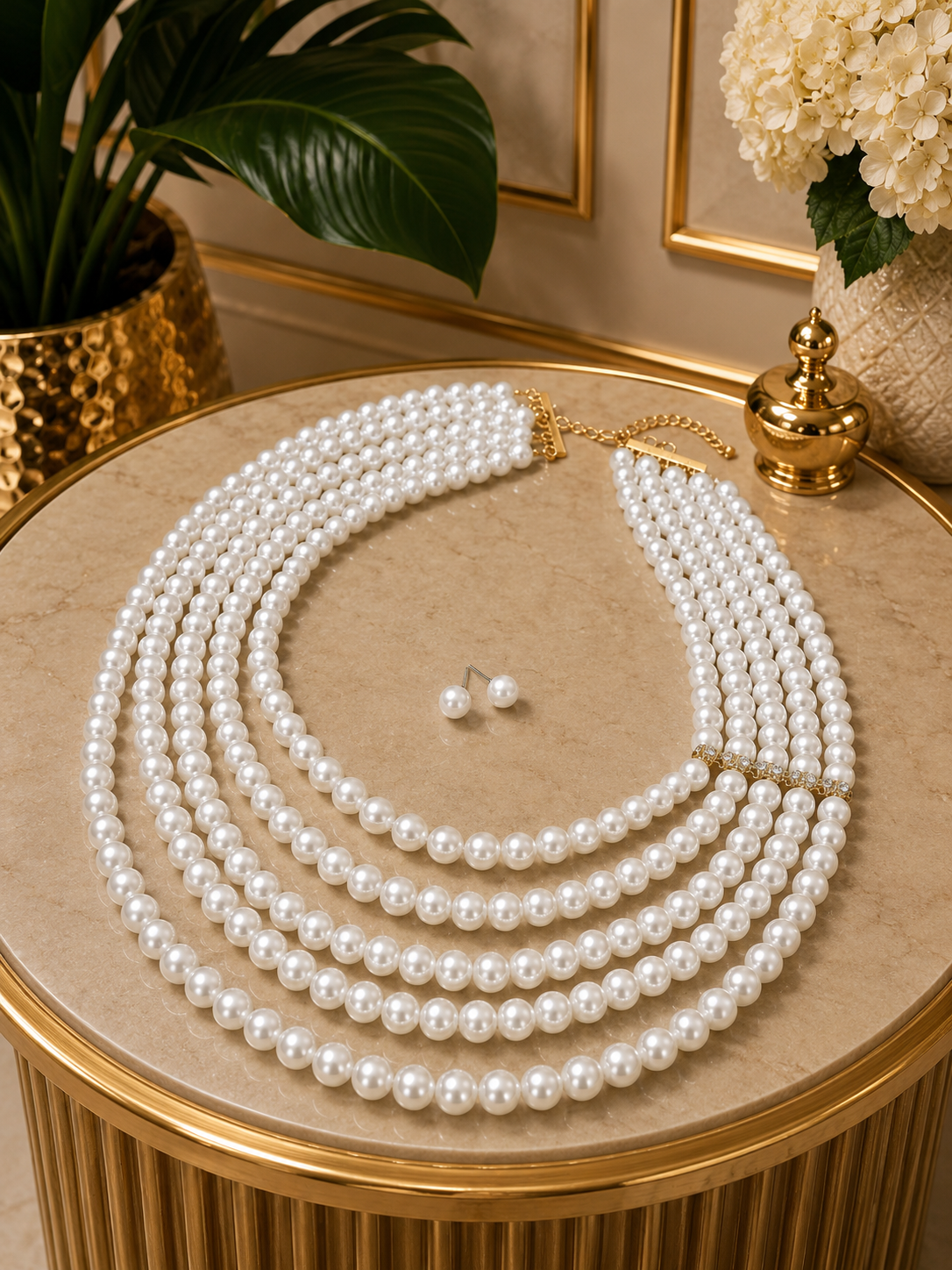 White Pearl Statement Necklace Set